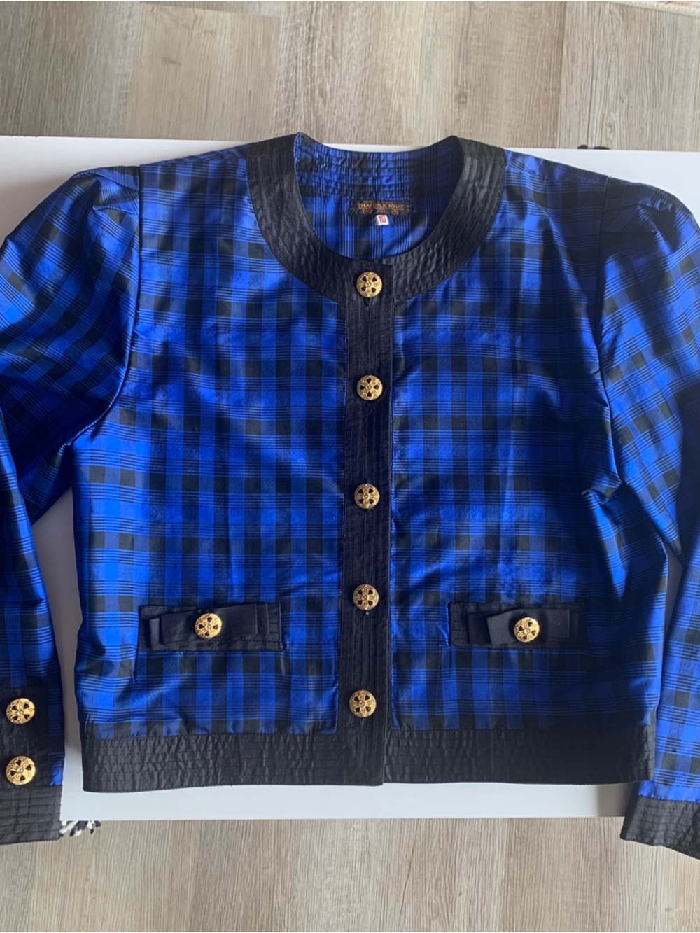 Hand Worked 100% Silk Blue/Black Checked Lady Jacket
